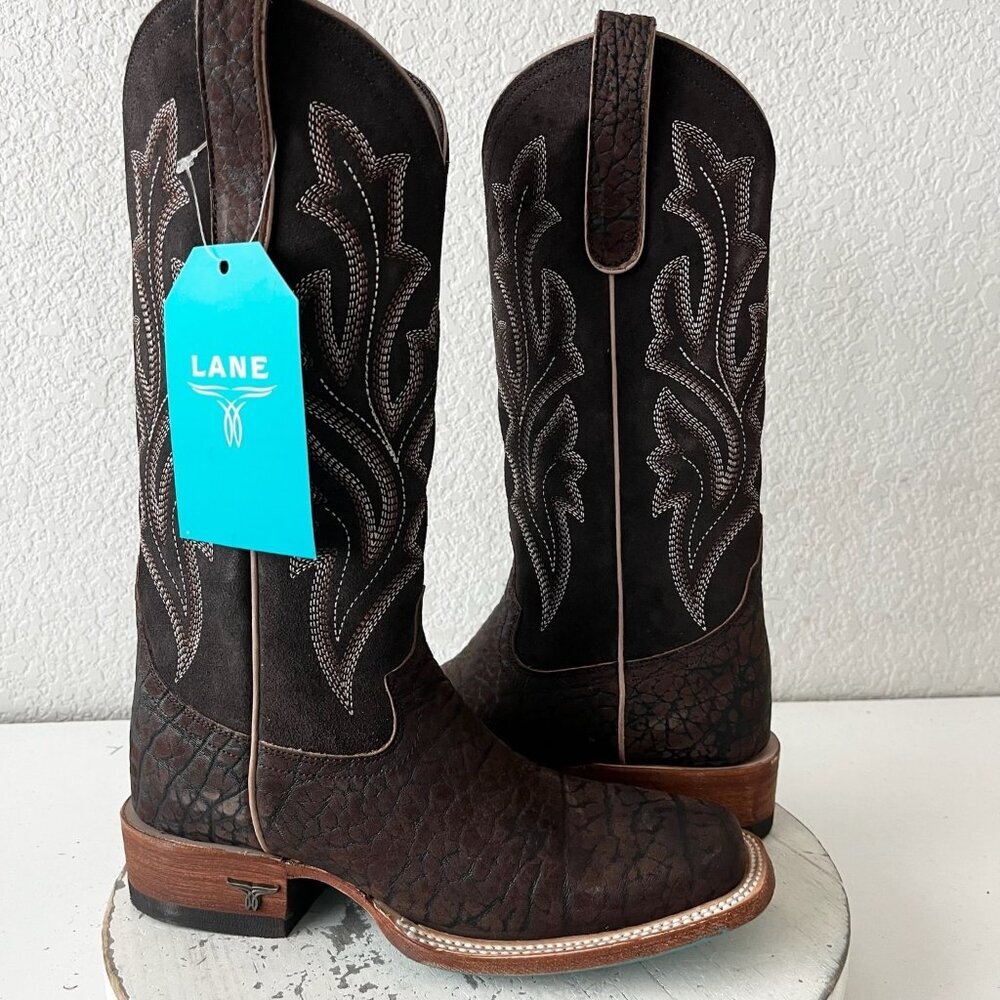 Lane SARATOGA Square Toe Cowboy Boots Dark Brown Western Cowgirl Mid Calf 6.5